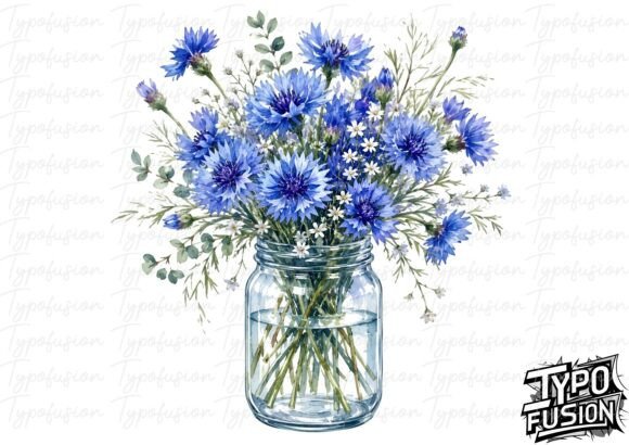 Download Cornflower Star Jar Watercolor PNG - Star Collection